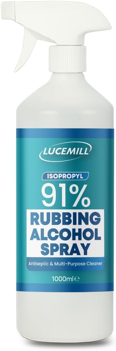 91% Rubbing alcohol | 1 litre | Super Strength IPA First Aid Antiseptic | 91% Isopropyl Alcohol | Clear Liquid | Comes with Trigger Spray