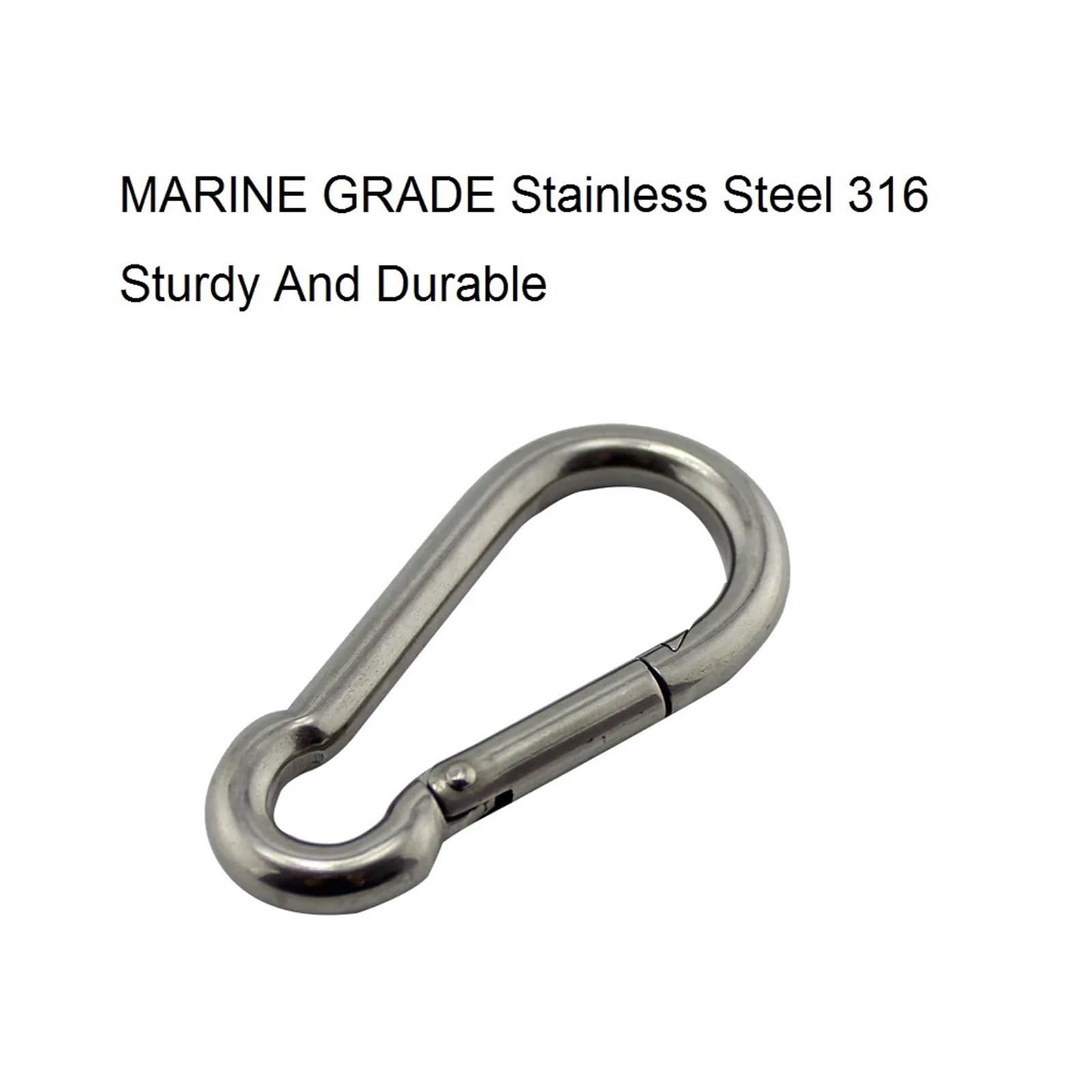Deportes acuáticos Gancho mosquetón Plateado de Acero Inoxidable Marino, 50mm, 60mm, 70mm, 80mm de Longitud, Gancho mosquetón Grande y Resistente, 10 Uds. Accesorios de Vela(7X70mm)
