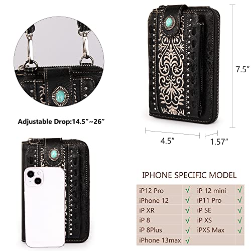 Image of Montana West Western Crossbody Phone Wallet for Women RFID Blocking Wallet Purse with Cash Slots & Zipper Pocket