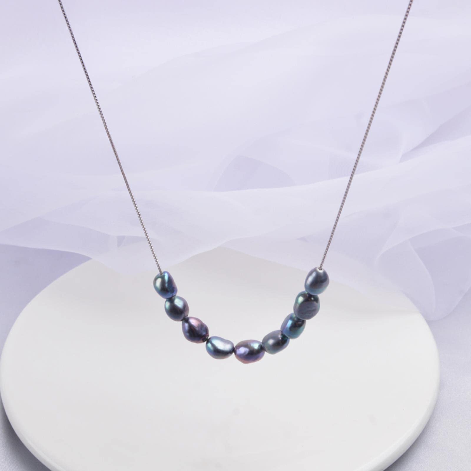 SALAN Collar De Plata De Ley 925 con Cadena De 6-7 Mm, Colgante De Perlas Barrocas Naturales, Joyería para Mujer, Regalo