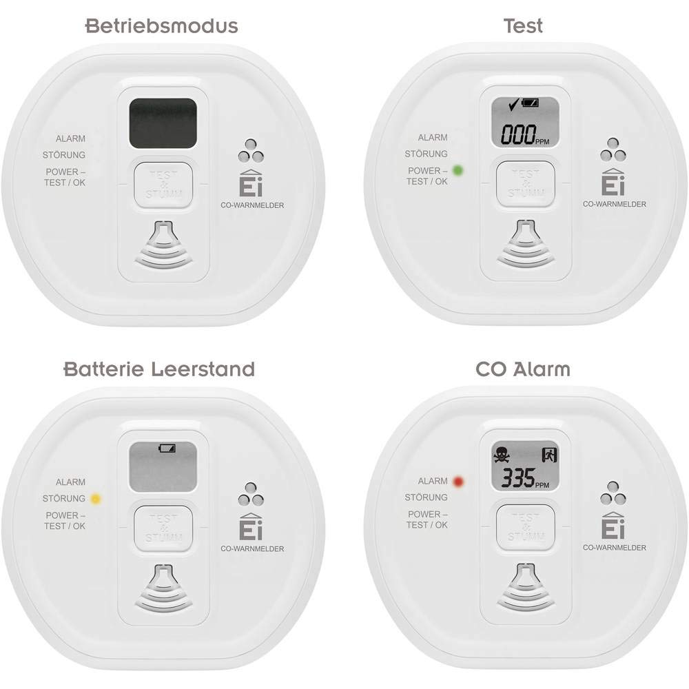 Ei Electronics Ei208D-3X179 Kohlenmonoxid-Melder inkl. 10 Jahres-Batterie batteriebetrieben detektiert Kohlenmonoxid
