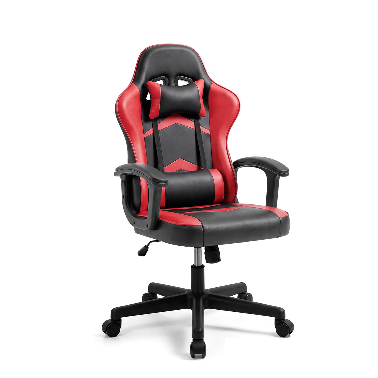 duehome | Silla Gaming Raptor Ergonómica Regulable en Altura con Ruedas 360°, Diseño Racing, Acabado en Negro y Rojo, Medidas: 50 cm (Ancho) x 68 cm (Largo) x 116-125 cm (Alto)