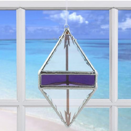 (Double Pyramid Purple Rainbow Maker) Glass Crystal Suncatcher