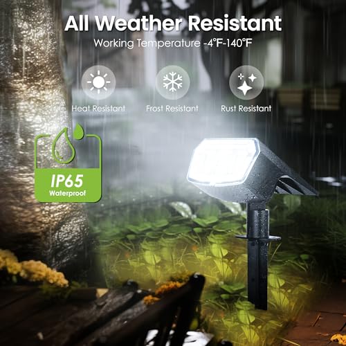Solar Spot Lights Outdoor Garden, 63 LED Solar Powered SpotLights, 3 Modes, IP65 Waterproof Garden UpLighters for Yard Pathway Patio Driveway (2 Pack,Cold White) - Image 5