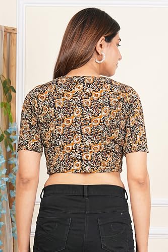 Image of Yash Gallery Women's Cotton Zig-Zag Printed Regular Regular Fit Short Sleeve Blouse