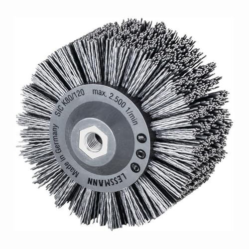Lessmann Rundbürste gestanzt, grau ø 140 mm (18x 7 Reihen, Aufnahme: M14, Fadenstärke 1,2 mm Schleifborsten mit Siliziumcarbidkorn, zur Holzbearbeitung geeignet für großflächige Oberflächen) 402880