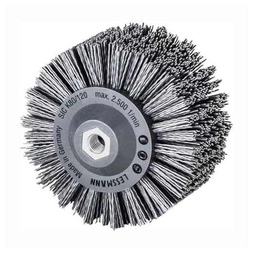 Lessmann Rundbürste gestanzt, grau ø 140 mm (18x 7 Reihen, Aufnahme: M14, Fadenstärke 1,2 mm Schleifborsten mit Siliziumcarbidkorn, zur Holzbearbeitung geeignet für großflächige Oberflächen) 402880