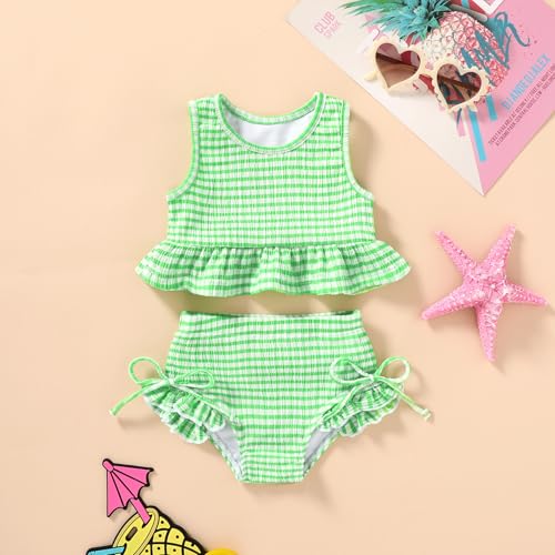Image of HAPPYMA Baby Swimsuit Toddler Girl Bathing Suit Summer Stripe Bikini Set Beach Two Piece Swim Wear