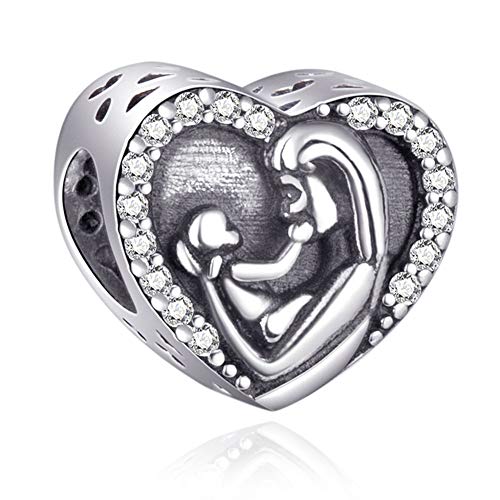 HAPiZOKE Mother Charm Sterling Silver Love Mum Charm Best Mom Charm Bead