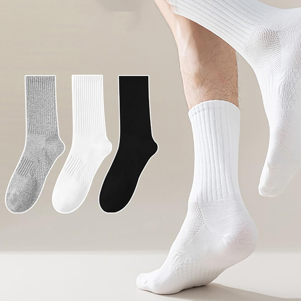 Men's Sweat Absorbing Seamless Socks Comfortable Cotton Breathable Mesh Long Tube Athletic Socks for Business