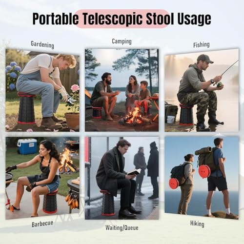 Image of Folding Stool, Camping, Hiking, Fishing, Picnic Chair Seat Table, Round Foldable Stool for Home, Office, Garden, Traveling (Multicolor)