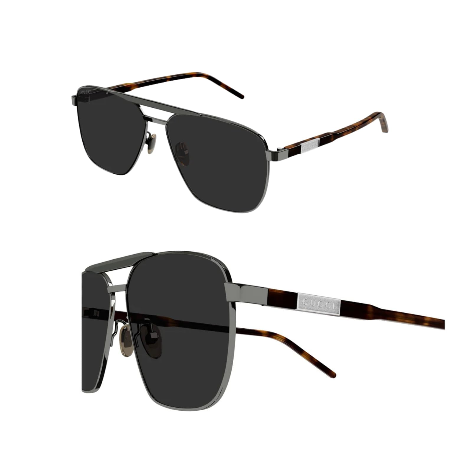 Gucci GG1164S Lettering Logo Caravan-Shaped Non-Polarized Sunglasses for Men – Includes Luxury Eyewear Kit – Gunmetal Frame with Grey Lens