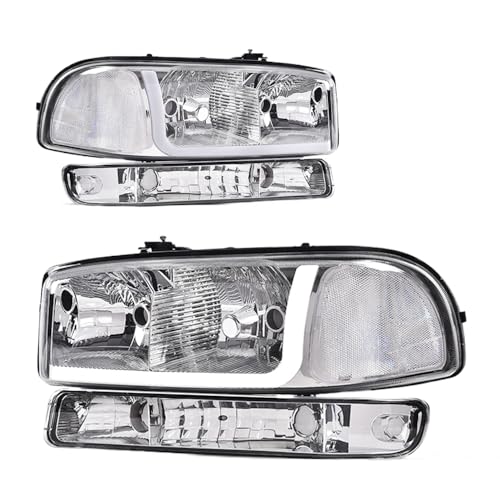PIT66 LED DRL BAR Headlights Assembly Compatible with 1999-2007 GMC Sierra 1500/2001-2007 1500HD 2500HD 3500 /Fit 99-06 GMC Yukon