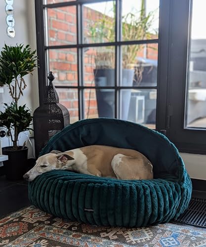 EDEL&SCHNELL Hundebett Bezug 125 cm dunkelgrün | Wechsel- & Ersatzbezug aus weichem Kunstfell mit Deckel | passend für Hundebett Flocke & als gemütliche Hundehöhle