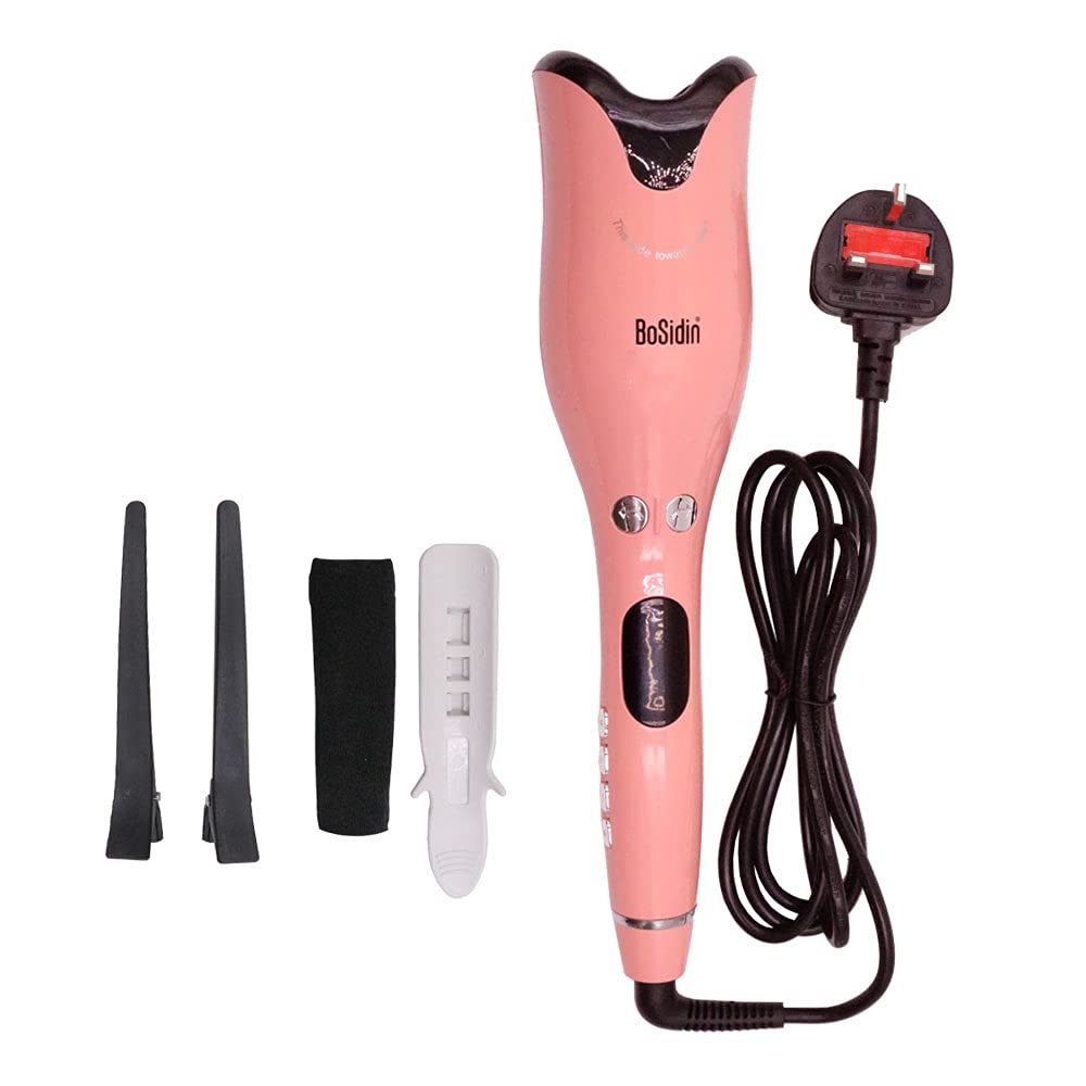 BoSidinProfessional Automatic Curling Iron Air Curler Spin N Curl 1 Inch Ceramic Rotating Curler (Pink)