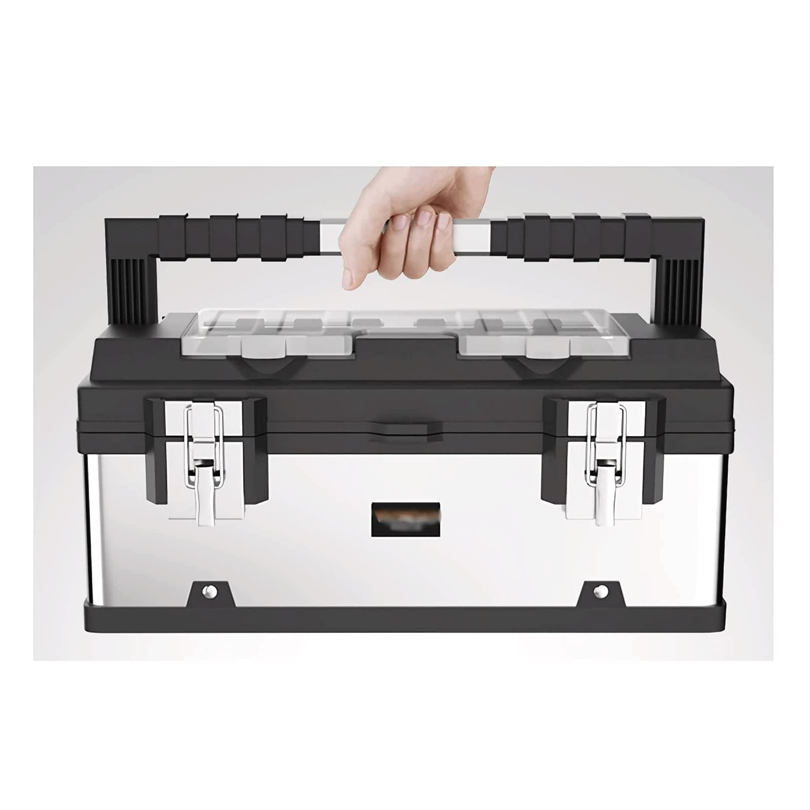 LIOONS Cassetta portautensili Cassette portautensili in Acciaio Inossidabile Kit portautensili Portatile con Vassoio Estraibile Organizzatore Set di Attrezzi con Custodia a Manico Lungo