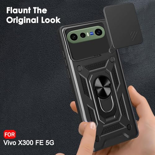 Image of TheGiftKart Tough Armor Bumper Back Cover Case for Vivo X300 FE 5G | Kickstand & Ring Holder | 360 Degree Protection Back Case Cover for Vivo X300 FE 5G (PC & TPU, Rotating Camera Cover, Black)