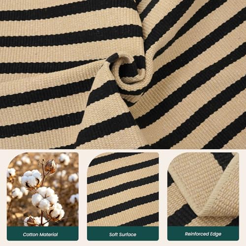 KOZYFLY 3'x5' Cotton Area Rug, Brown and Black Striped Outdoor Rug, Hand-Woven, Machine Washable, Perfect for Front Door, Kitchen, Living Room by KOZYFLY - Image 5