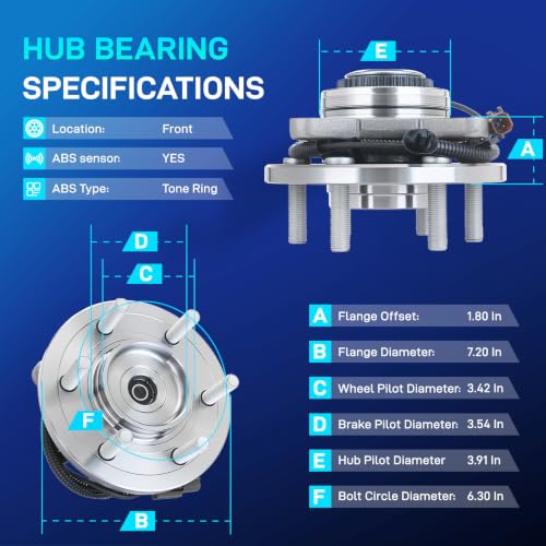 Image of BDELI 515169 4WD Front Wheel Bearing Hub Assembly for 2015-2017 Ford F-150 | Front Driver or Passenger Side Wheel Bearing, Ford F150 2.7L 3.5L 5.0L Engines, 6 Lugs w /ABS 4x4, BR931007 HA590594