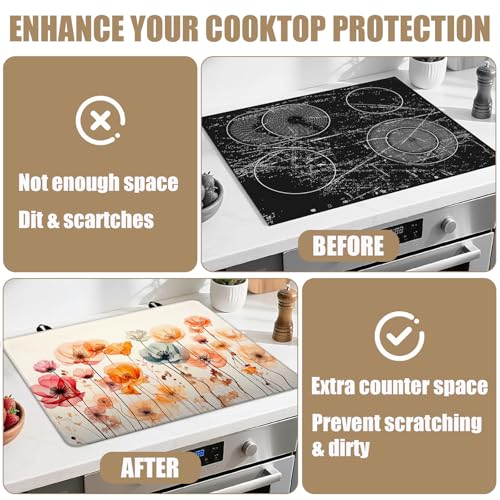 Image of Colorful Poppy Floral Stove Top Covers for Electric Stove, Electric Gas Stove Pad Heat Resistant Range Cooktop Protector for Home Decor Kitchen 28 inchx20 inch