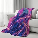 3D Kuscheldecke für Erwachsene Cyberpunk Adler Wohndecke Flauschig als Sofa Deko Neon Blitz Tagesdecke Science-Fiction Tier Fleecedecke Warm für Couch und Sessel, 130x150 cm