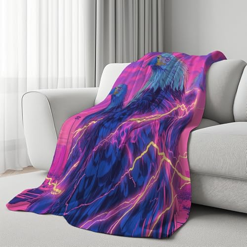 3D Kuscheldecke für Erwachsene Cyberpunk Adler Wohndecke Flauschig als Sofa Deko Neon Blitz Tagesdecke Science-Fiction Tier Fleecedecke Warm für Couch und Sessel, 130x150 cm