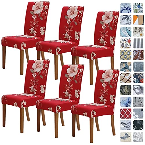 Image of SPRINGRICO Chair Covers for Dining Room 6 Pack, Stretch Dining Chair Cover, Washable Spandex Kitchen Parsons Chair Slipcovers, Removable Seat Protector for Home or Party (Set of 6, in Bloom2)