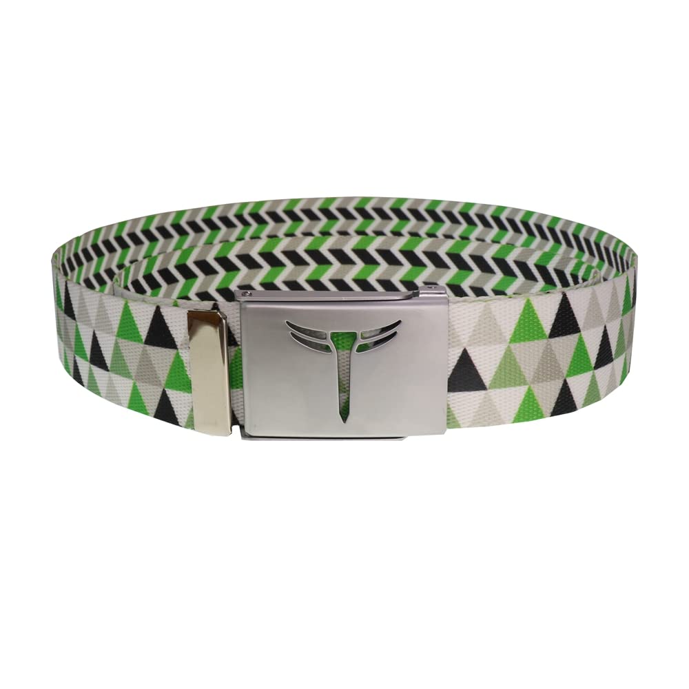 Teeoff Printed Webbing Belt Reversible Metal Buckle (Green with new buckle, 47.2