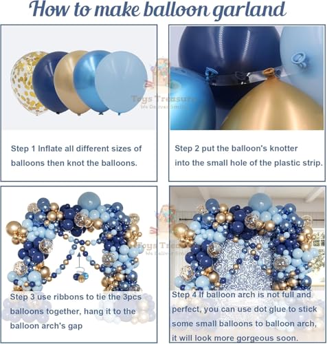 Image of Blue Gold Birthday Decorations - 104 Piece Metallic Party Kit with Balloons, Happy Birthday Banner (Card Board) & Gold Accents for Boys Birthday Party Supplies (Blue Gold)