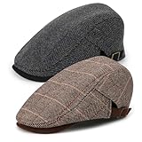 Meng Jiaran 2 Pack Mens Tweed Flat Caps,Vintage Duckbill Flat Cap Winter Hat Adjustable Berets for Men Women(Black+Coffee)