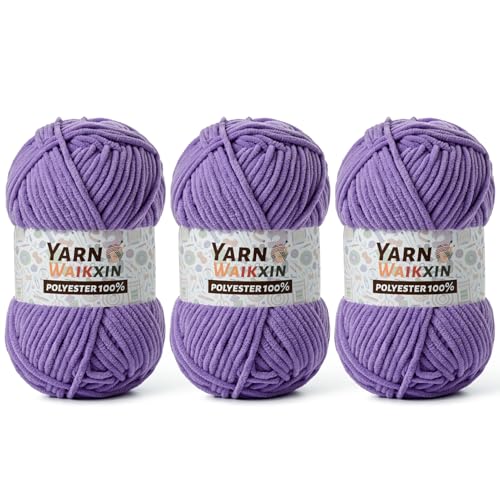 Image of 3 Pack Soft Chenille Yarn for Crocheting, Fluffy Chunky Crochet Yarn for Baby Blanket, (5.29oz /196.8yds) Fuzzy Velvet Yarn for Amigurumi&DIY Puzzle、Crafts、Scarf(3 Purple)