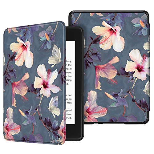 Image of Fintie Slimshell Case for 6 inch Kindle Paperwhite (10th Generation, 2018 Release) - Premium Lightweight PU Leather Cover with Auto Sleep /Wake for Amazon Kindle Paperwhite E-Reader, Blooming Hibiscus