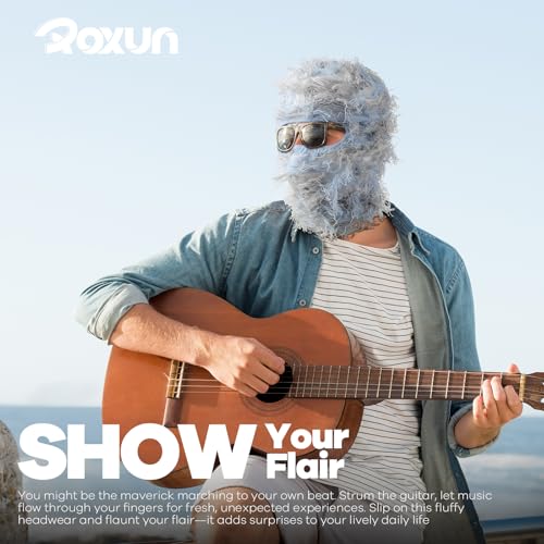 Image of ROXUN Distressed Ski Mask Balaclava, Yeat Shiesty Fluffy Knitted Full Face | Highly stretchy construction