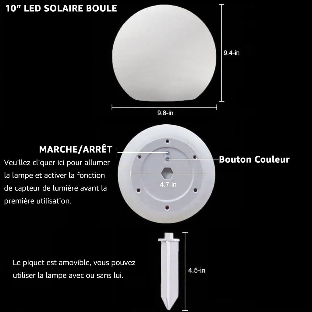 MR.GO 10" LED Solaire Lampe Boule Lumière Imperméable Sphère Lampe avec Télécommande, 16 Couleurs Dimmable, Changement de Couleur Lumière D'ambiance Jardin Orbe avec Piquet pour la Décor Extérieure
