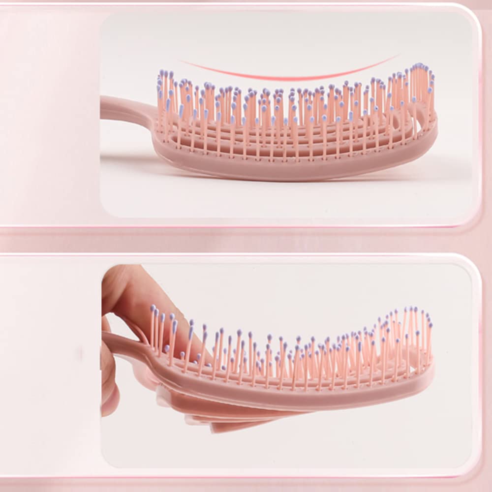 Cepillo para desenredar el cabello, curvado y ventilado para un secado más rápido, peinar el cabello grueso, rizado o fino, cepillo de ventilación profesional para mujeres, hombres o niños (oro rosa)