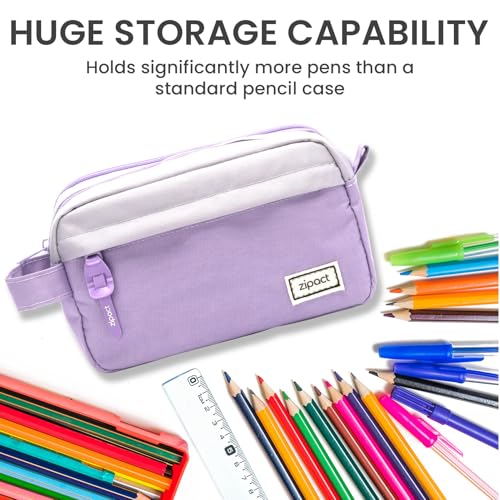 Image of Taja Large Capacity Pencil Case Pouch with Zipper, Portable Cute Pencil Cases with Handle, Multi - Slot Pencil Case, Desk Organizer for Women & Men - Lilac