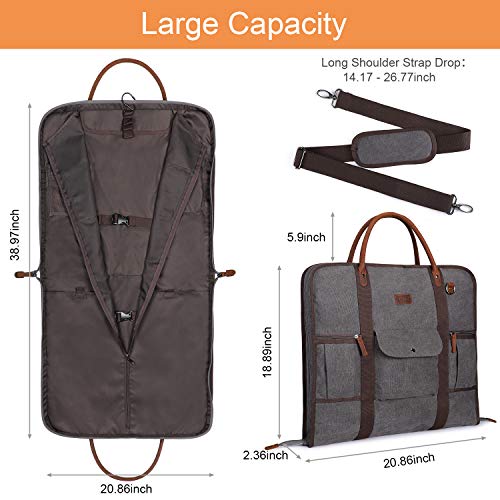 Carry On Garment Bag for Business Travel S-ZONE Canvas Leather Men Suit Cover
