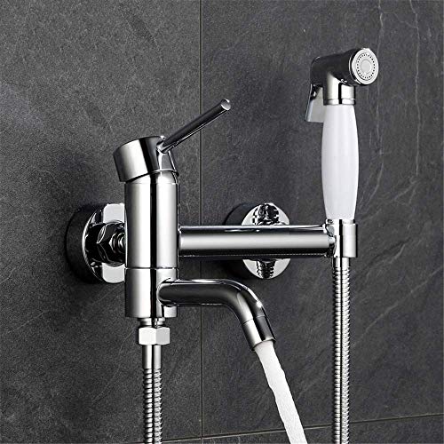 Robinet de douche mural en laiton chromé avec douchette de bidet intégrée