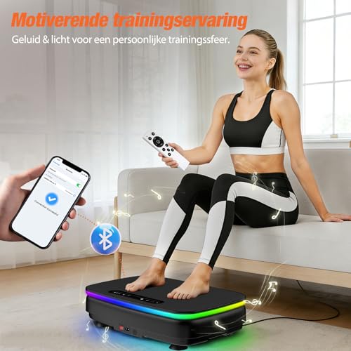 DH FitLife Trilplaat voor thuis | 99 niveaus + timer | 9 programma’s | Stil & stabiel met zuignappen | Bluetooth-speaker | Weerstandsbanden | Max. 150 kg - Afbeelding 5