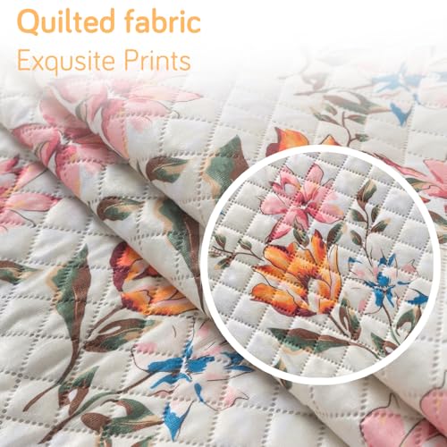 Image of HOKIPO Painterly Floral Quilted Sofa Cover 5 Seater with Tassels Set - Sofa Cover for Seat & Back | 'Tassel Twigs' Series (IN-991-T8 + IN-989-T8)