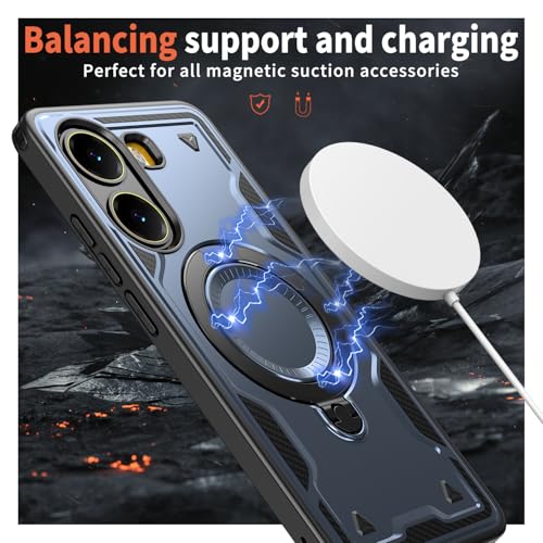 Image of YUWOO Back Cover for Poco X7 Pro 5G | Case with 360 Spin Magnetic Stand | Compatible with Magsafe |Military Protection|Built-in Ring Holder|
