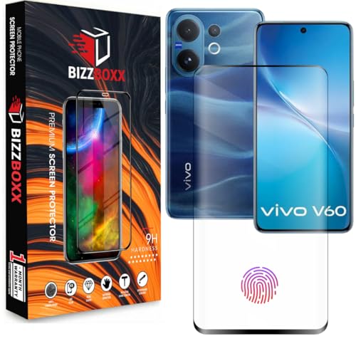 Image of Compatible With Vivo V60 5G Full Glue Tempered Glass Screen Protector Guard Quad Curved Edges - Fingerprint Working, UV Glue Not Required (Vivo V 60, 6.77 Inch) - Pack of 1