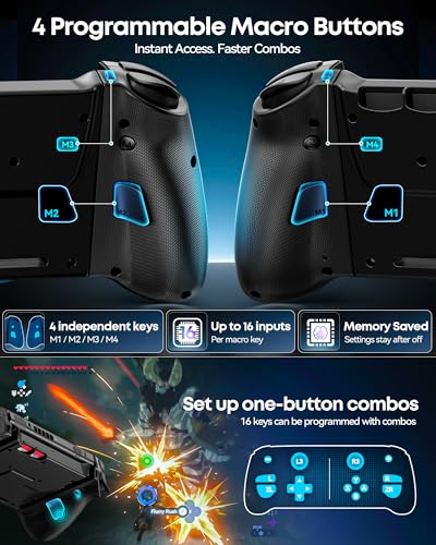 Image of Switch 1 / 2 Controller for Original / OLED / Switch 2 Games Console, Stretchable Switch Handheld Joypad Ergonomic Grip for Nintendo Pro Controller with RGB Lighting, TMR Joystick, Turbo, 4 Macro - Black