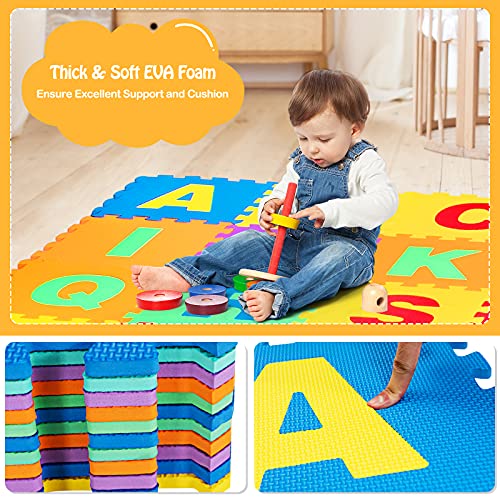 COSTWAY Kindervloeren puzzelmat speelmat (72-delige set), baby schuim speelmat met afneembare alfabet en cijfers, in elkaar grijpende EVA speelkleed vloertegels voor peuters en kleuters, 31,5 x 31,5 cm - Afbeelding 3