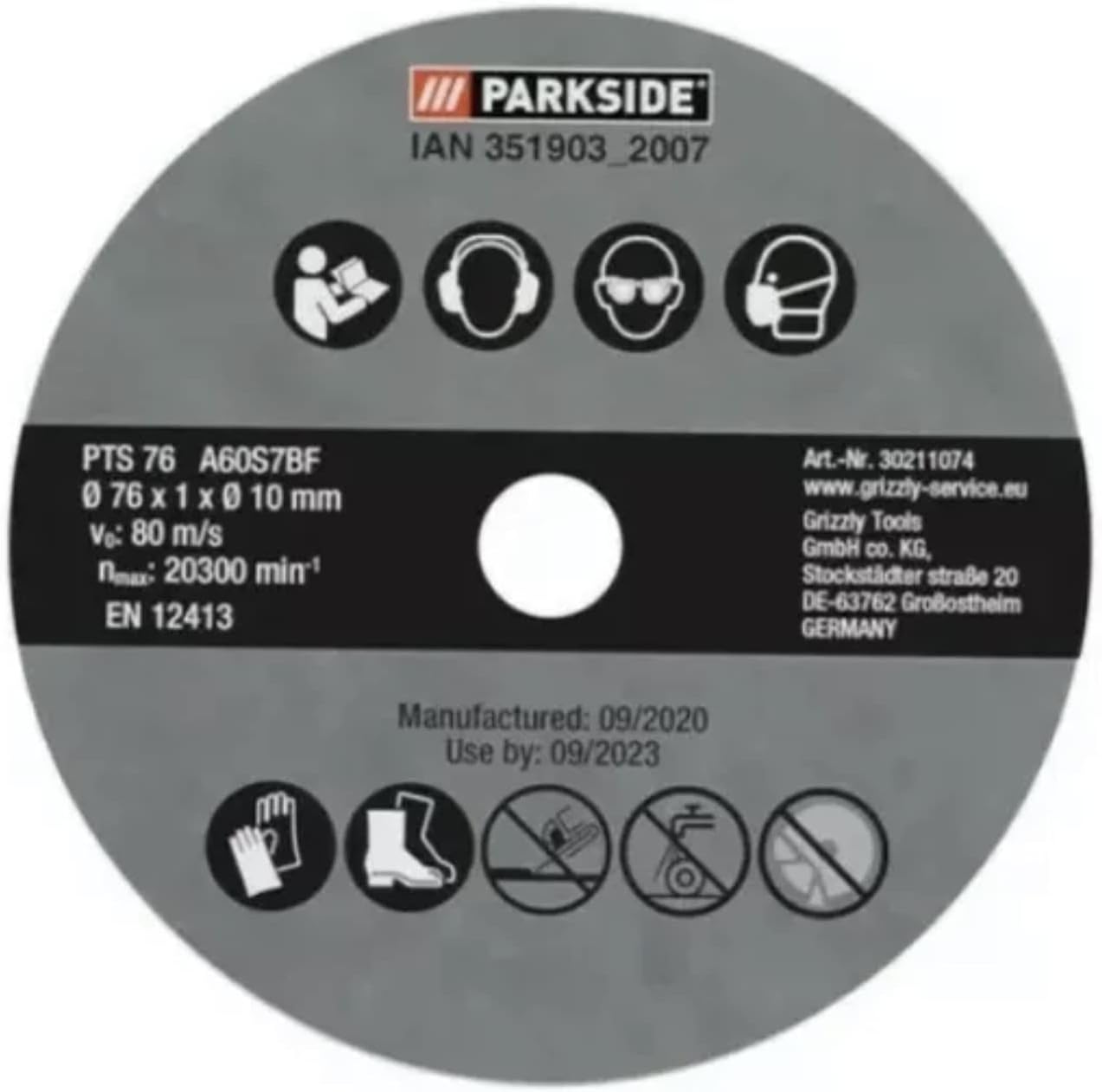Detailed view of a Parkside cutting disc