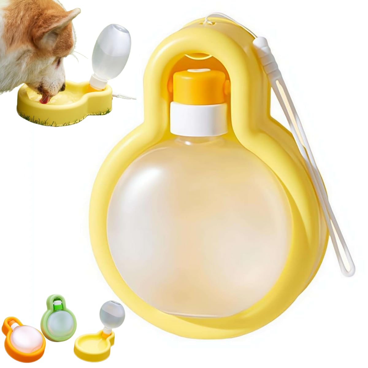 Portable Dog Pet Water Bottle for Walking, 2 in 1 Foldable Dog Water Bottles, Collapsible Leak Proof Puppy Drinker Pet Waters Bottle for Small Dogs Walking, Hiking & Travel (Yellow Medium)