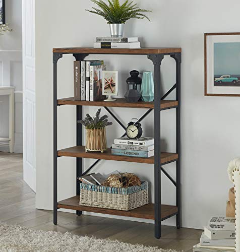 HOMISSUE 4-Shelf Vintage Style Bookshelf, Industrial Open Metal bookcases Furniture, Etagere Bookcase for Living Room & Office, Brown, 48.2-Inch Height