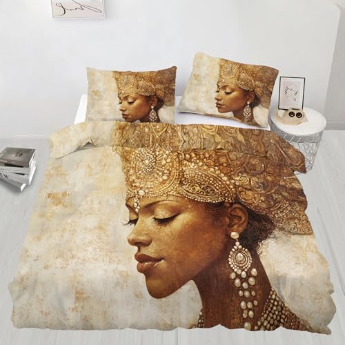Image of Retro Woman Bedding Set King Female Portrait Duvet Cover with 2 Shams Classic Luxury Soft Lightweight, Easy Care for Adults Guest Rooms (220x230cm)