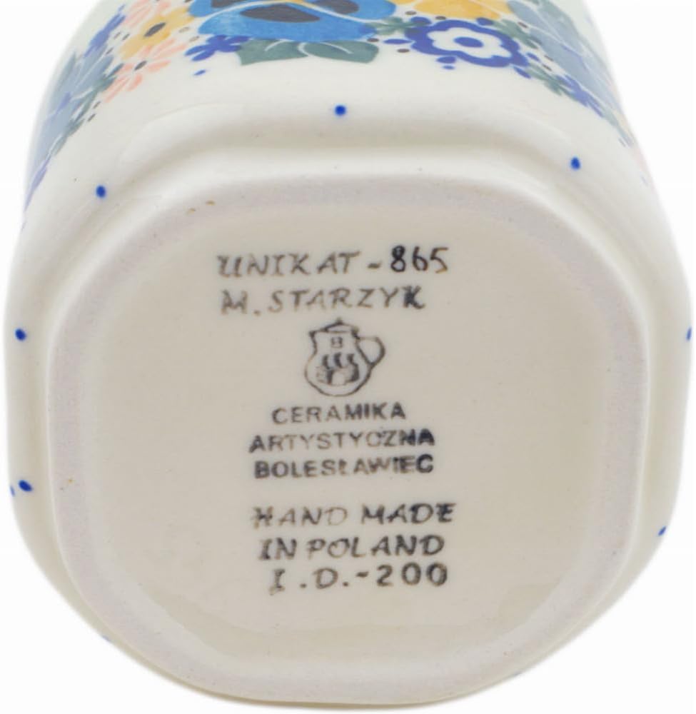 Polmedia Polish Pottery Vase UNIKAT - Pansy Wreath Pattern Handmade in Boleslawiec Poland by Ceramika Artystyczna + Certificate of Authenticity