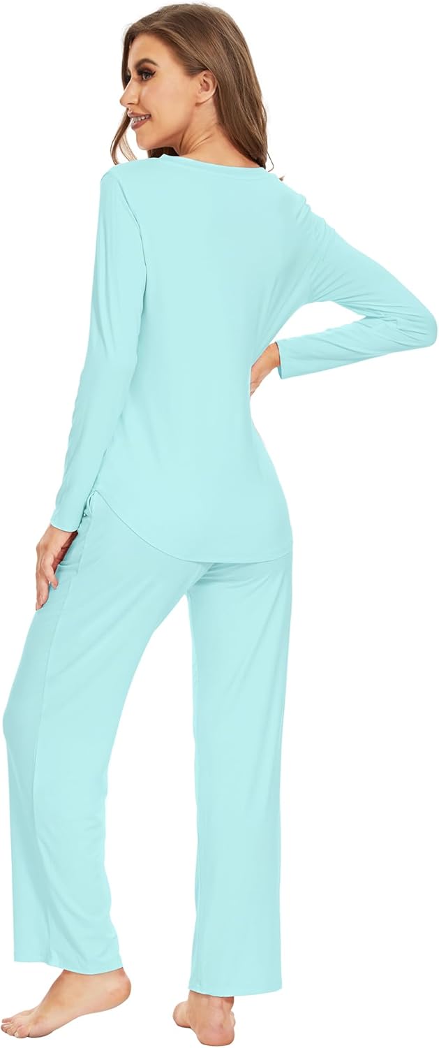 WiWi Pajamas for Women Long Sleeve Cooling Sleepwear Pants Set Super Soft Pj Viscose from Bamboo Loungewear Sets S-XXL - Image 3